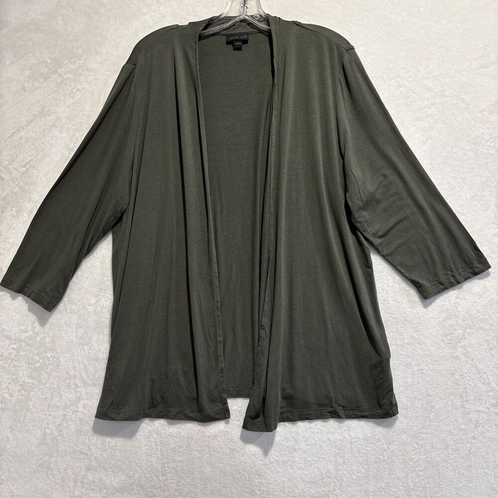 J Jill Wearever Collection Army Green Open Front Cardigan 3/4 Sleeve Large